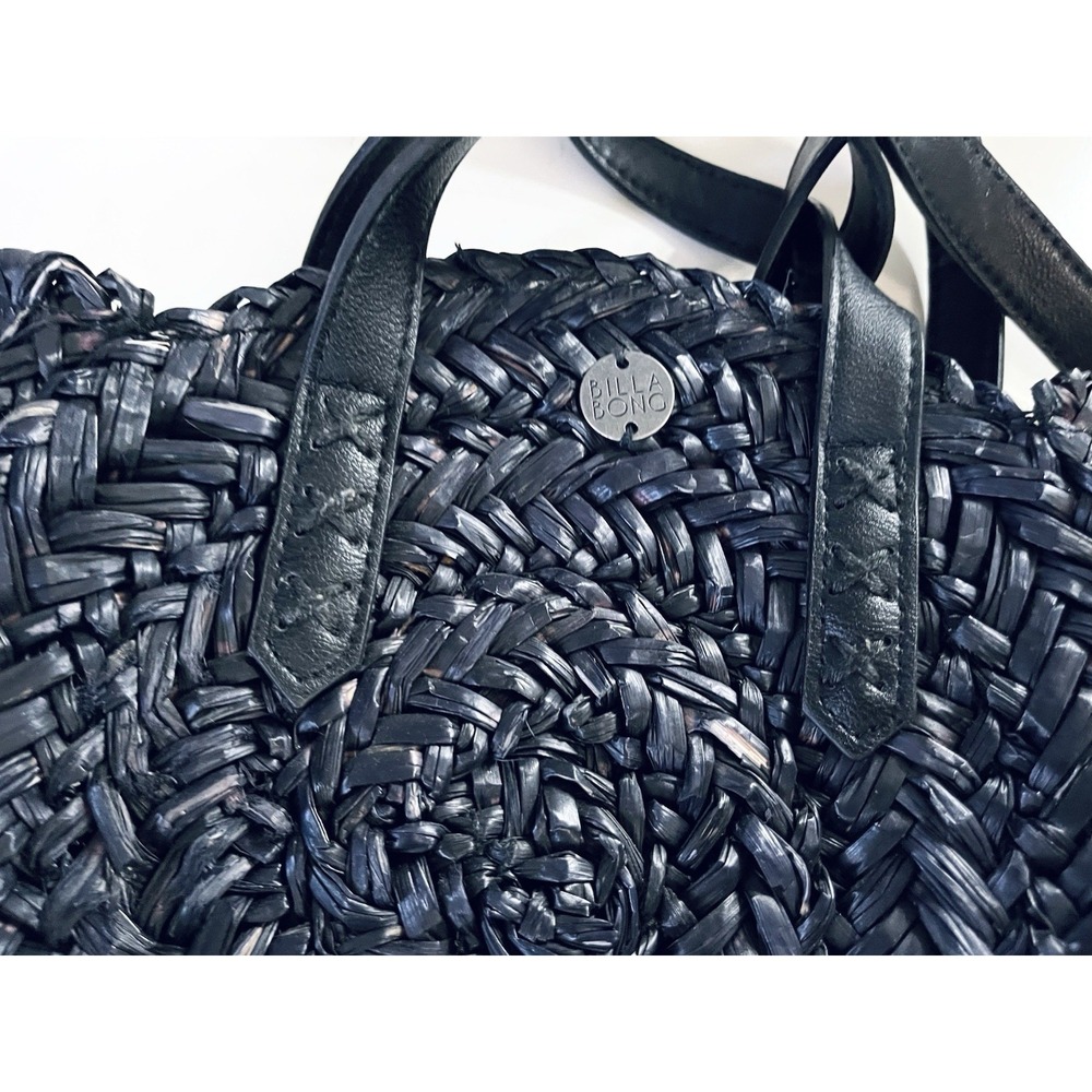 Billabong Braided‎ Woven Circle Lined Bag Black Natural Beach Boho Hippy - Picture 2 of 5